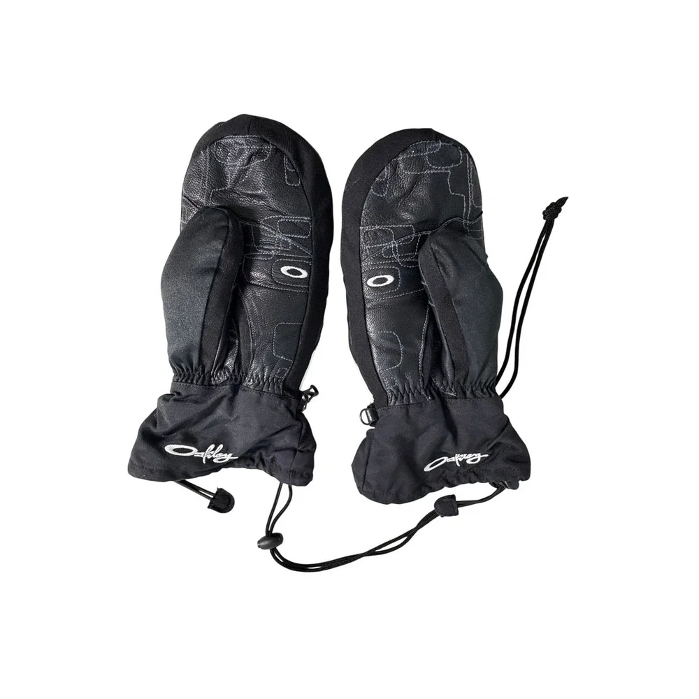 Oakley Womens Black White Leather Ski Snowboard Mittens Lady M‎